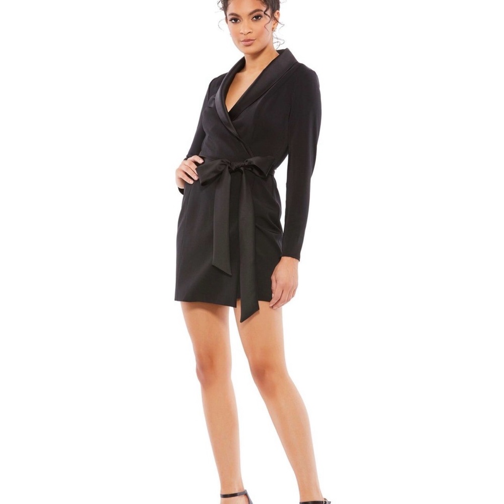 Mac Duggal 12508 Black Tuxedo Wrap Mini Dress | Size 6 NWT